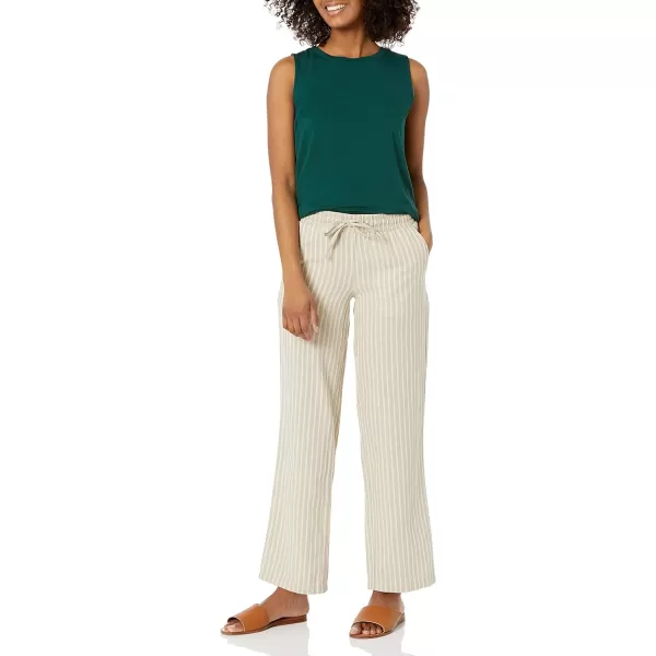 Amazon Essentials Womens Linen Blend Drawstring Wide Leg Pant Available in Plus SizeEcru Stripe