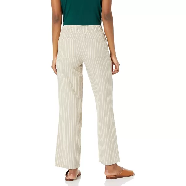 Amazon Essentials Womens Linen Blend Drawstring Wide Leg Pant Available in Plus SizeEcru Stripe