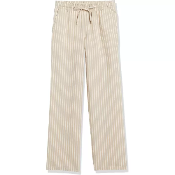 Amazon Essentials Womens Linen Blend Drawstring Wide Leg Pant Available in Plus SizeEcru Stripe