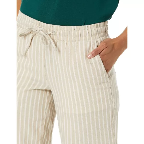 Amazon Essentials Womens Linen Blend Drawstring Wide Leg Pant Available in Plus SizeEcru Stripe