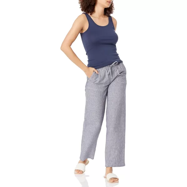 Amazon Essentials Womens Linen Blend Drawstring Wide Leg Pant Available in Plus SizeGrey Vertical Stripe