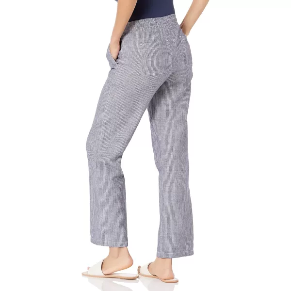 Amazon Essentials Womens Linen Blend Drawstring Wide Leg Pant Available in Plus SizeGrey Vertical Stripe