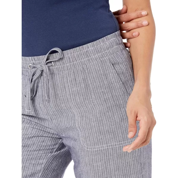 Amazon Essentials Womens Linen Blend Drawstring Wide Leg Pant Available in Plus SizeGrey Vertical Stripe