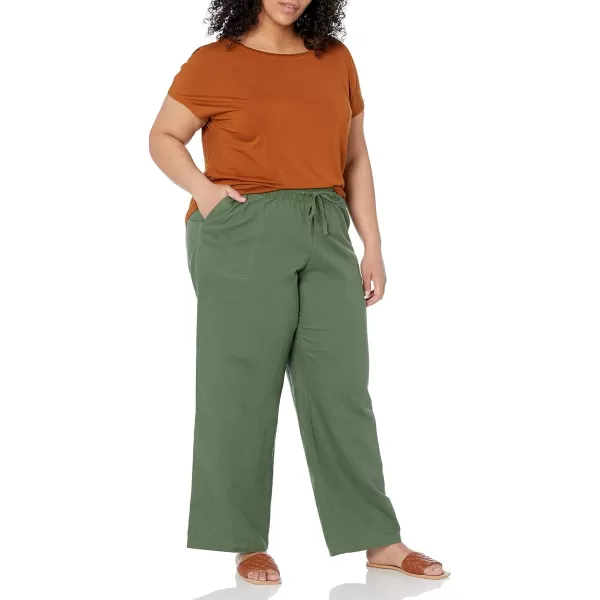 Amazon Essentials Womens Linen Blend Drawstring Wide Leg Pant Available in Plus SizeMilitary Green