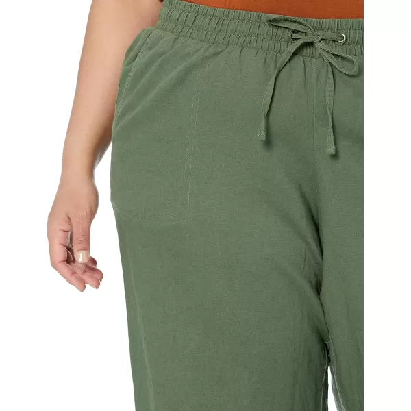 Amazon Essentials Womens Linen Blend Drawstring Wide Leg Pant Available in Plus SizeMilitary Green