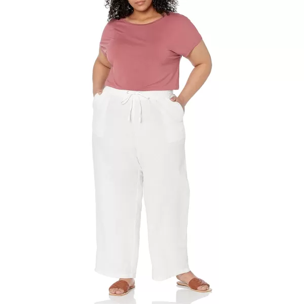 Amazon Essentials Womens Linen Blend Drawstring Wide Leg Pant Available in Plus SizeWhite