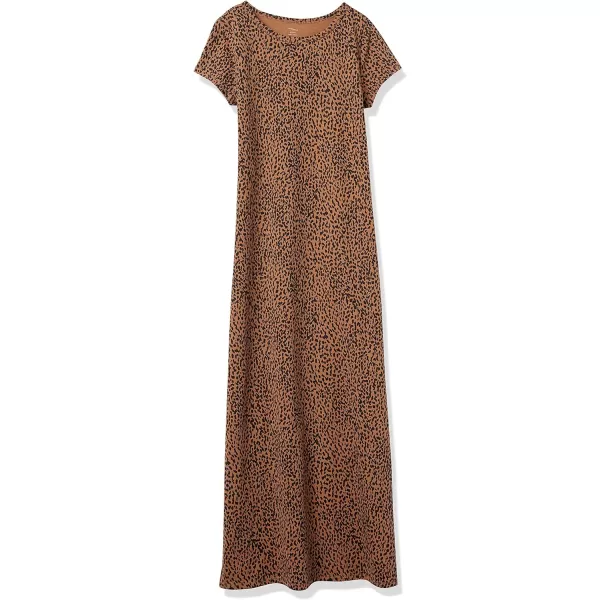 Amazon Essentials Womens Livedin Cotton RelaxedFit ShortSleeve Crewneck Maxi Dress Previously Daily RitualBlack Brown Animal Print