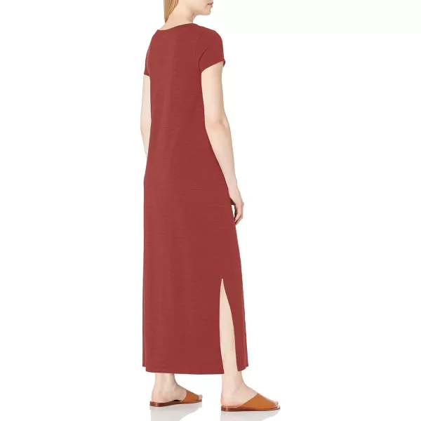 Amazon Essentials Womens Livedin Cotton RelaxedFit ShortSleeve Crewneck Maxi Dress Previously Daily RitualBrick Red