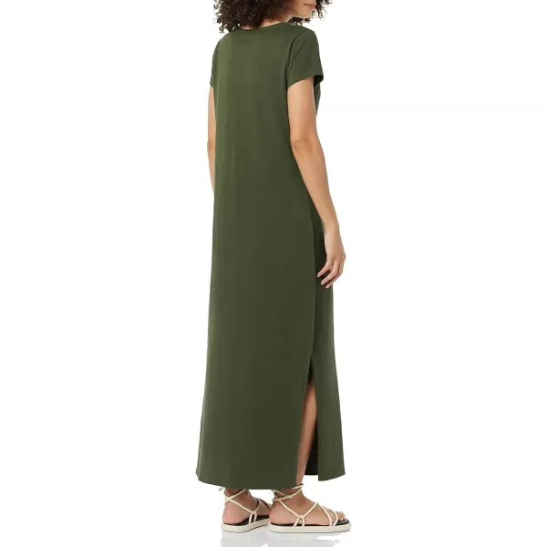 Amazon Essentials Womens Livedin Cotton RelaxedFit ShortSleeve Crewneck Maxi Dress Previously Daily RitualDark Olive