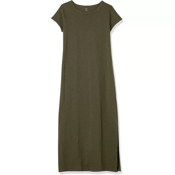 Amazon Essentials Womens Livedin Cotton RelaxedFit ShortSleeve Crewneck Maxi Dress Previously Daily RitualDark Olive