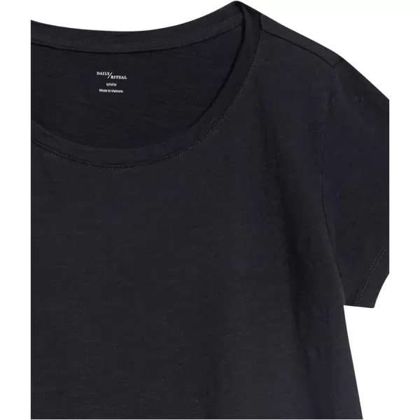 Amazon Essentials Womens Livedin Cotton RelaxedFit ShortSleeve Crewneck TShirt Dress Previously Daily RitualBlack