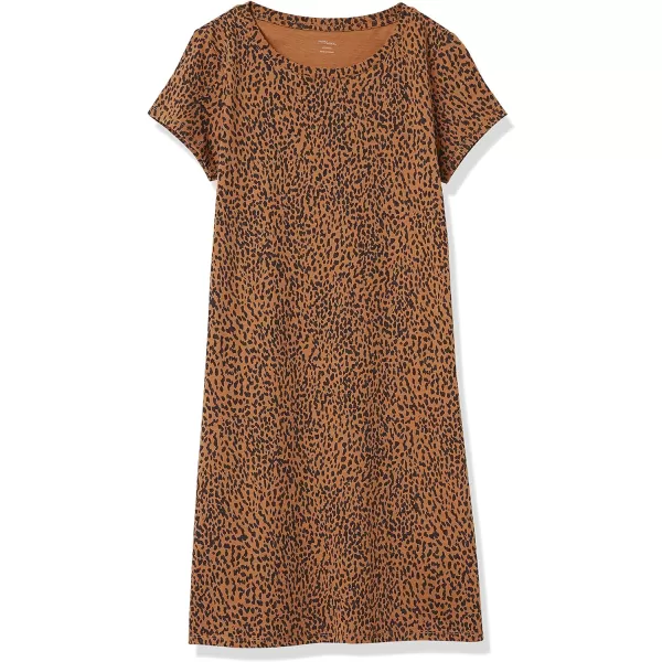 Amazon Essentials Womens Livedin Cotton RelaxedFit ShortSleeve Crewneck TShirt Dress Previously Daily RitualBlack Brown Animal Print