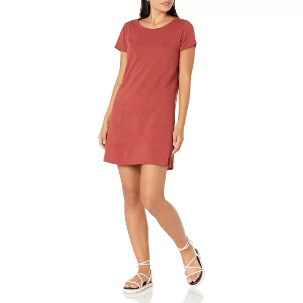 Amazon Essentials Womens Livedin Cotton RelaxedFit ShortSleeve Crewneck TShirt Dress Previously Daily RitualBrick Red