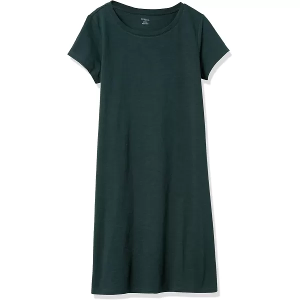 Amazon Essentials Womens Livedin Cotton RelaxedFit ShortSleeve Crewneck TShirt Dress Previously Daily RitualDeep Green