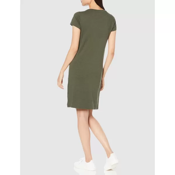 Amazon Essentials Womens Livedin Cotton RelaxedFit ShortSleeve Crewneck TShirt Dress Previously Daily RitualOlive