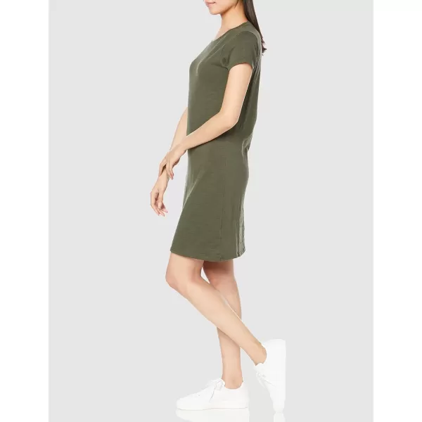 Amazon Essentials Womens Livedin Cotton RelaxedFit ShortSleeve Crewneck TShirt Dress Previously Daily RitualOlive