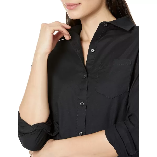 Amazon Essentials Womens Long Sleeve Button Down Stretch Oxford Shirt Available in Plus SizeBlack