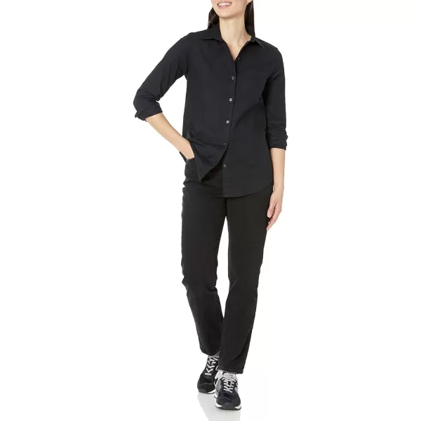 Amazon Essentials Womens Long Sleeve Button Down Stretch Oxford Shirt Available in Plus SizeBlack