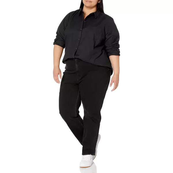 Amazon Essentials Womens Long Sleeve Button Down Stretch Oxford Shirt Available in Plus SizeBlack