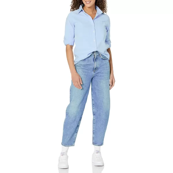 Amazon Essentials Womens Long Sleeve Button Down Stretch Oxford Shirt Available in Plus SizeBlue