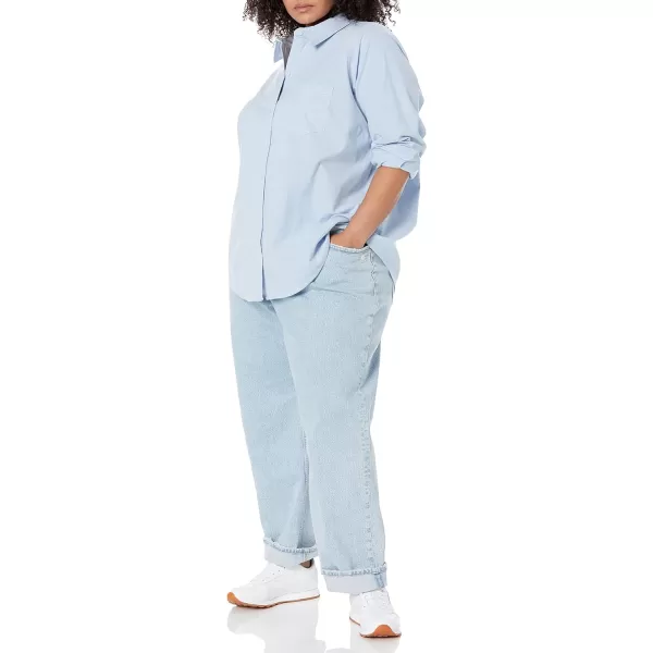 Amazon Essentials Womens Long Sleeve Button Down Stretch Oxford Shirt Available in Plus SizeBlue