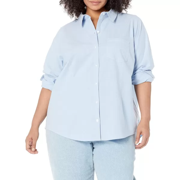 Amazon Essentials Womens Long Sleeve Button Down Stretch Oxford Shirt Available in Plus SizeBlue