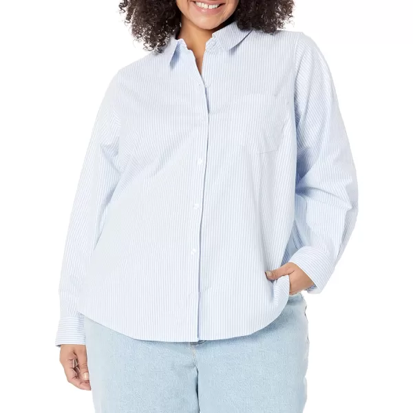 Amazon Essentials Womens Long Sleeve Button Down Stretch Oxford Shirt Available in Plus SizeBlue White Stripe