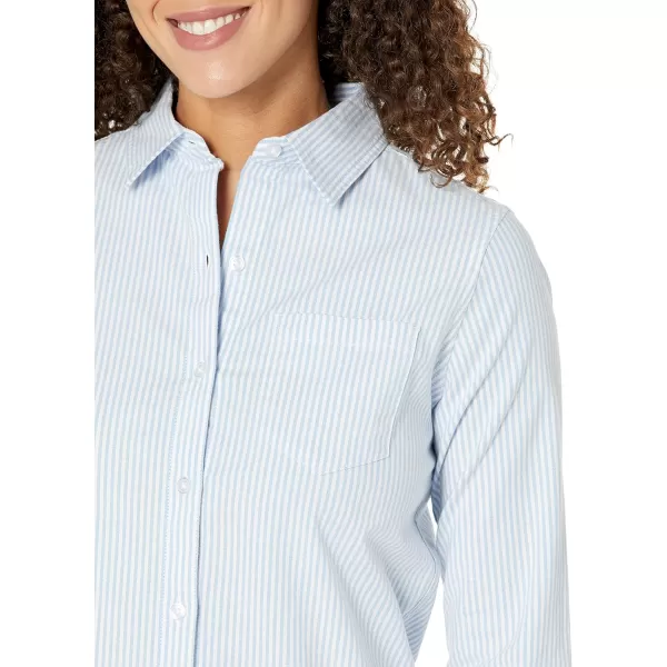 Amazon Essentials Womens Long Sleeve Button Down Stretch Oxford Shirt Available in Plus SizeBlue White Stripe