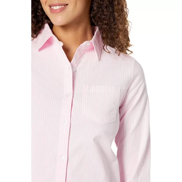 Amazon Essentials Womens Long Sleeve Button Down Stretch Oxford Shirt Available in Plus SizeLight Pink Stripe