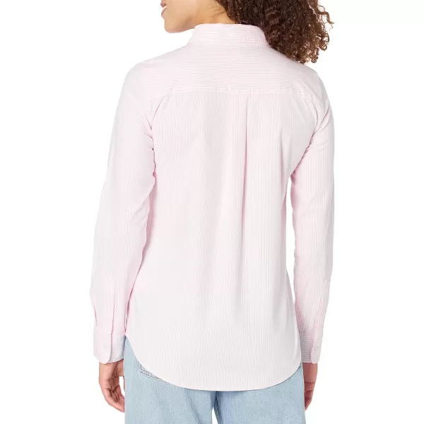 Amazon Essentials Womens Long Sleeve Button Down Stretch Oxford Shirt Available in Plus SizeLight Pink Stripe