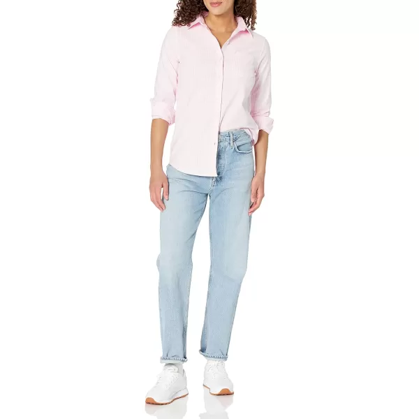 Amazon Essentials Womens Long Sleeve Button Down Stretch Oxford Shirt Available in Plus SizeLight Pink Stripe