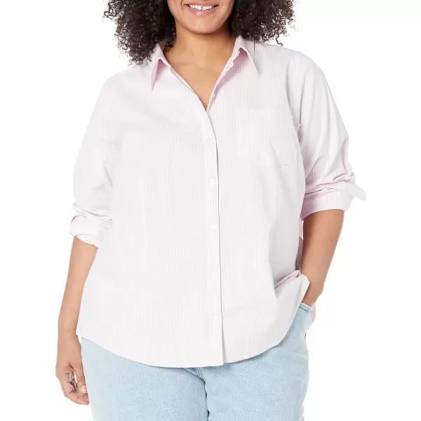 Amazon Essentials Womens Long Sleeve Button Down Stretch Oxford Shirt Available in Plus SizeLight Pink Stripe