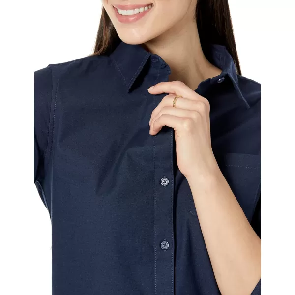 Amazon Essentials Womens Long Sleeve Button Down Stretch Oxford Shirt Available in Plus SizeNavy