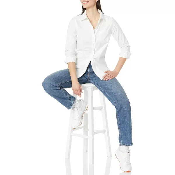 Amazon Essentials Womens Long Sleeve Button Down Stretch Oxford Shirt Available in Plus SizeWhite