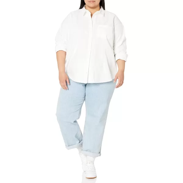 Amazon Essentials Womens Long Sleeve Button Down Stretch Oxford Shirt Available in Plus SizeWhite