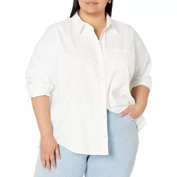 Amazon Essentials Womens Long Sleeve Button Down Stretch Oxford Shirt Available in Plus SizeWhite