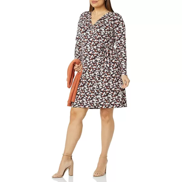 Amazon Essentials Womens Long Sleeve Signature Wrap DressBlack Floral Print