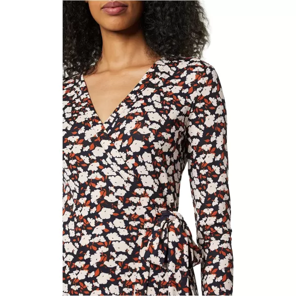 Amazon Essentials Womens Long Sleeve Signature Wrap DressBlack Floral Print