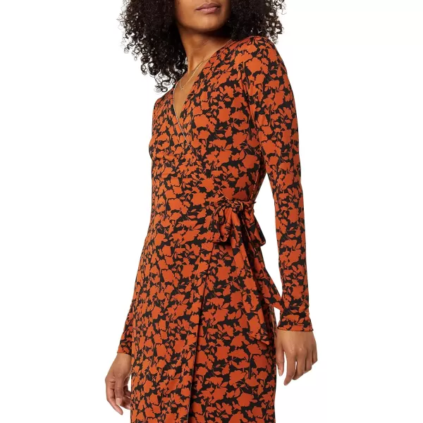 Amazon Essentials Womens Long Sleeve Signature Wrap DressBrown Floral