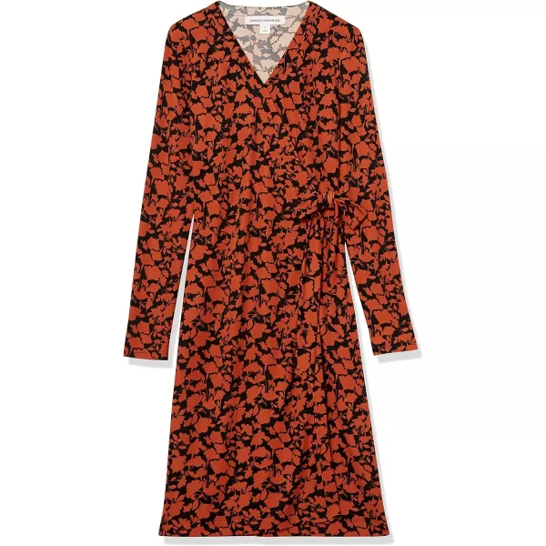 Amazon Essentials Womens Long Sleeve Signature Wrap DressBrown Floral