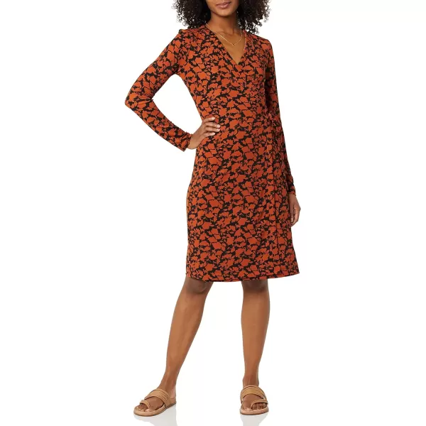 Amazon Essentials Womens Long Sleeve Signature Wrap DressBrown Floral