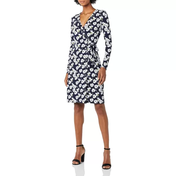 Amazon Essentials Womens Long Sleeve Signature Wrap DressNavy Flowers