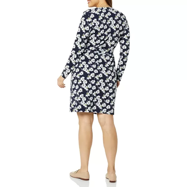 Amazon Essentials Womens Long Sleeve Signature Wrap DressNavy Flowers