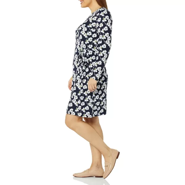 Amazon Essentials Womens Long Sleeve Signature Wrap DressNavy Flowers