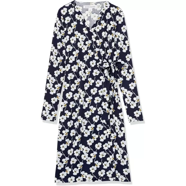 Amazon Essentials Womens Long Sleeve Signature Wrap DressNavy Flowers