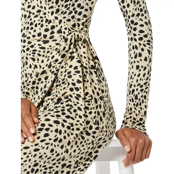 Amazon Essentials Womens Long Sleeve Signature Wrap DressTan Animal Print