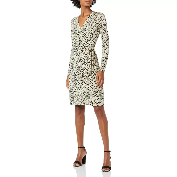 Amazon Essentials Womens Long Sleeve Signature Wrap DressTan Animal Print