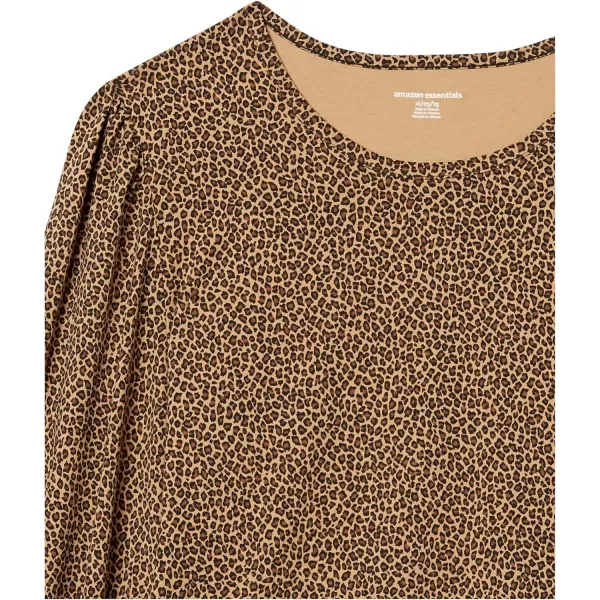 Amazon Essentials Womens LongSleeve Crewneck Smocked Cuff TShirtCamel Cheetah