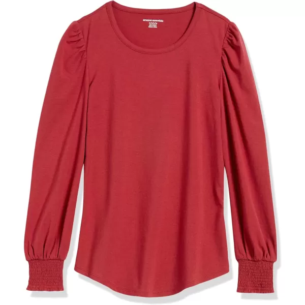 Amazon Essentials Womens LongSleeve Crewneck Smocked Cuff TShirtDark Red