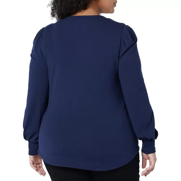 Amazon Essentials Womens LongSleeve Crewneck Smocked Cuff TShirtNavy